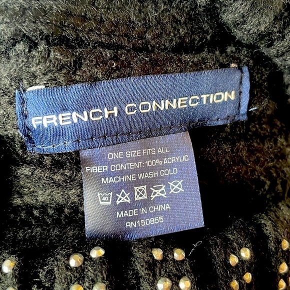 Brand New French Connection Black w/ Silver Tone Studs Pom Cable Knit Hat Beanie main image 9
